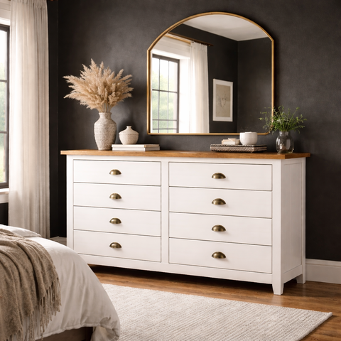 Cômoda Madeira Maciça Pinus 8 Gavetas Quarto Closet Boho Rústico