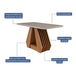 Mesa de Jantar Retangular 130x80cm Tampo Mdf/vidro Agata Cimol Cinamomo/off White - 4
