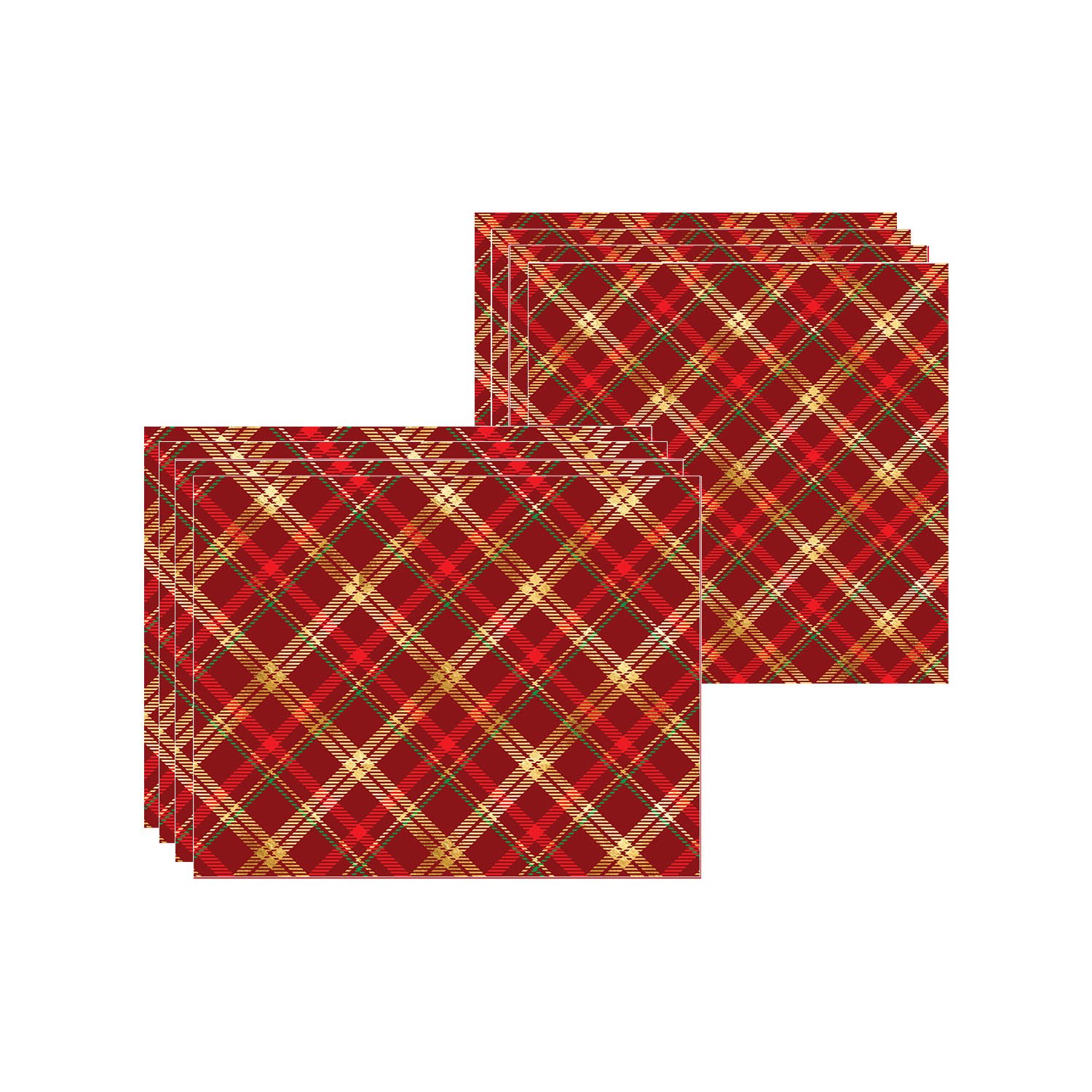 Kit Jogo Americano + Guardanapo Xadrez Vermelho/dourado - 4 Peças - 1
