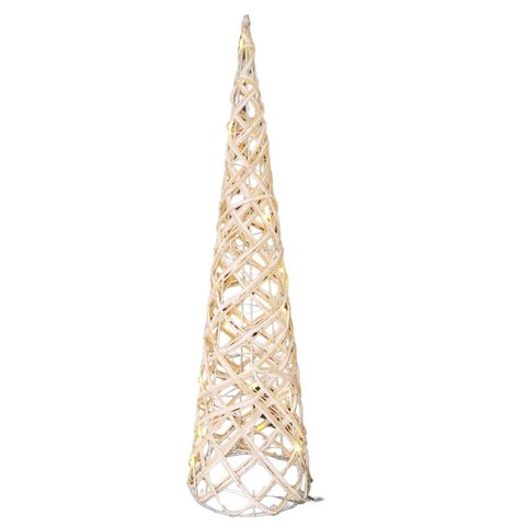 Árvore Cone Aramado Rattan Rústico 60cm Bege e Branco Iluminada Led 20 Lâmpadas - Magizi