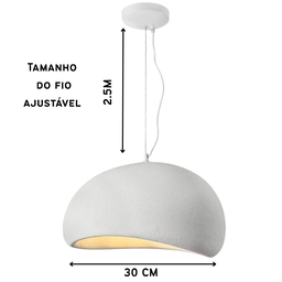 Luminária Pendente Cúpula Estilo Japonês Cor Branca com 30cm - 2