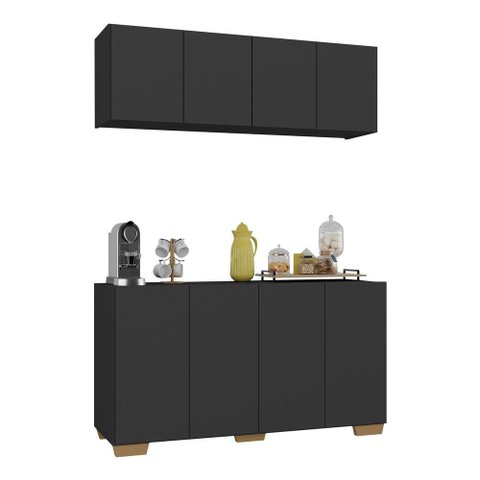 Conjunto Cantinho do Café Armário e Aparador 4 Portas Multimóveis Mp1085 Preto/natural