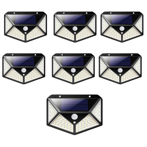 Luminaria Solar 100 Leds Kit 7 Uni Sensor Presença Andarela Parede Casa Iluminaçao Externa Casa