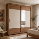 Ver imagem 1 de Guarda Roupa Casal 2 Portas de Correr com Espelho 4 Gavetas Soho 238cm - Canella com Off White Fosco