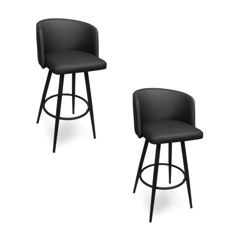 Banqueta Alta de Cozinha Com encosto Kit 2 Debora Sintético Preto d03 - d'rossi