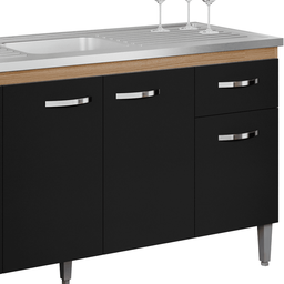 Balcão Gabinete de Pia Cozinha Multiuso 150cm sem Tampo Gabriela Amêndoa/preto- Mabe Magazine - 4