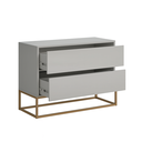 Ver imagem 3 de Mesa de Cabeceira Moderna 60cm com 2 Gavetas Cama Casal Pés de Ferro Estilo Industrial Dourado