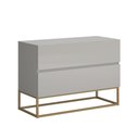 Ver imagem 2 de Mesa de Cabeceira Moderna 60cm com 2 Gavetas Cama Casal Pés de Ferro Estilo Industrial Dourado