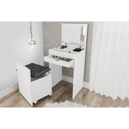 Penteadeira Camarim Juvenil PE-2007 1 Gaveta c/ Gaveta e Puff Branco - Tecno Mobili - 5