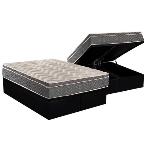 Cama Box Baú Queen: Colchão Ortopédico Paropas D45 / EP Confort Mega Firme + Base CRC Suede Black
