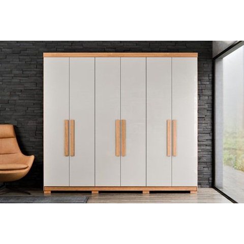 Guarda Roupa Casal Monarca Grande 6 Portas 100% MDF Reforçado Freijo Off White