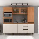 Ver imagem 1 de Cozinha Compacta Modulada 4 Peças com Torre Quente Paneleiro e Vidro Reflecta Cecília Marrom/Freijó/Off White
