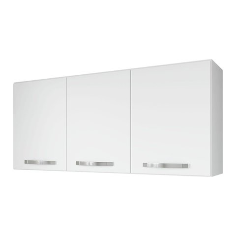 Armário Aéreo de Cozinha 120 Cm 3 Portas com Divisória Prateleira Multiuso Branco