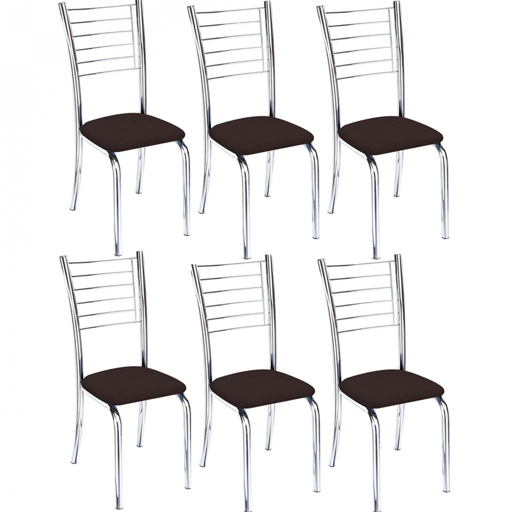 Kit 6 Cadeiras Iara Cromada para Cozinha-Corino Marrom-Gat Magazine