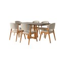 Ver imagem 1 de Conjunto Mesa Julia 1,6m Freijó Pés Cerejeira 6 Cadeiras Kethellen Sala Jantar - Bege Linho