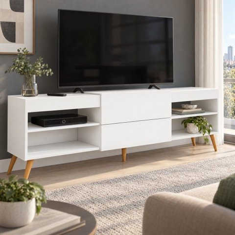 Rack para TV até 55 Polegadas Taylor 1 Porta 2 Prateleiras Branco Fosco - Panorama Móveis