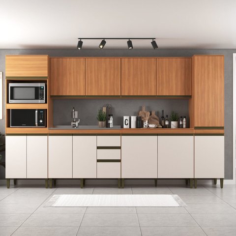 Cozinha Compacta Modulada 6 Peças sem Tampo Marrom Freijó Off White