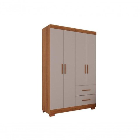 Guarda-roupa Solteiro 4 Portas 2 Gavetas Estrela Premium Salleto Cinamomo/off White