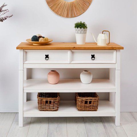 Balcão Aparador Madeira 1 Gaveta 2 Prateleiras Tequila Branco Madeirado Idimex