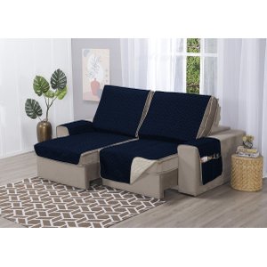 Capa de Sofá Retrátil Protetor 3 Lugares 1,80m de Assento Dupla Face Duas Cores:azul Marinho e Avelã