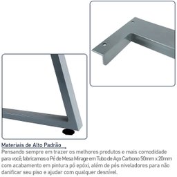 Base Pé de Mesa de Jantar Cozinha Sala Escritório Mirage para Tampos até 180cm x 90cm - Prata - 4