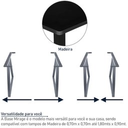 Base Pé de Mesa de Jantar Cozinha Sala Escritório Mirage para Tampos até 180cm x 90cm - Prata - 3