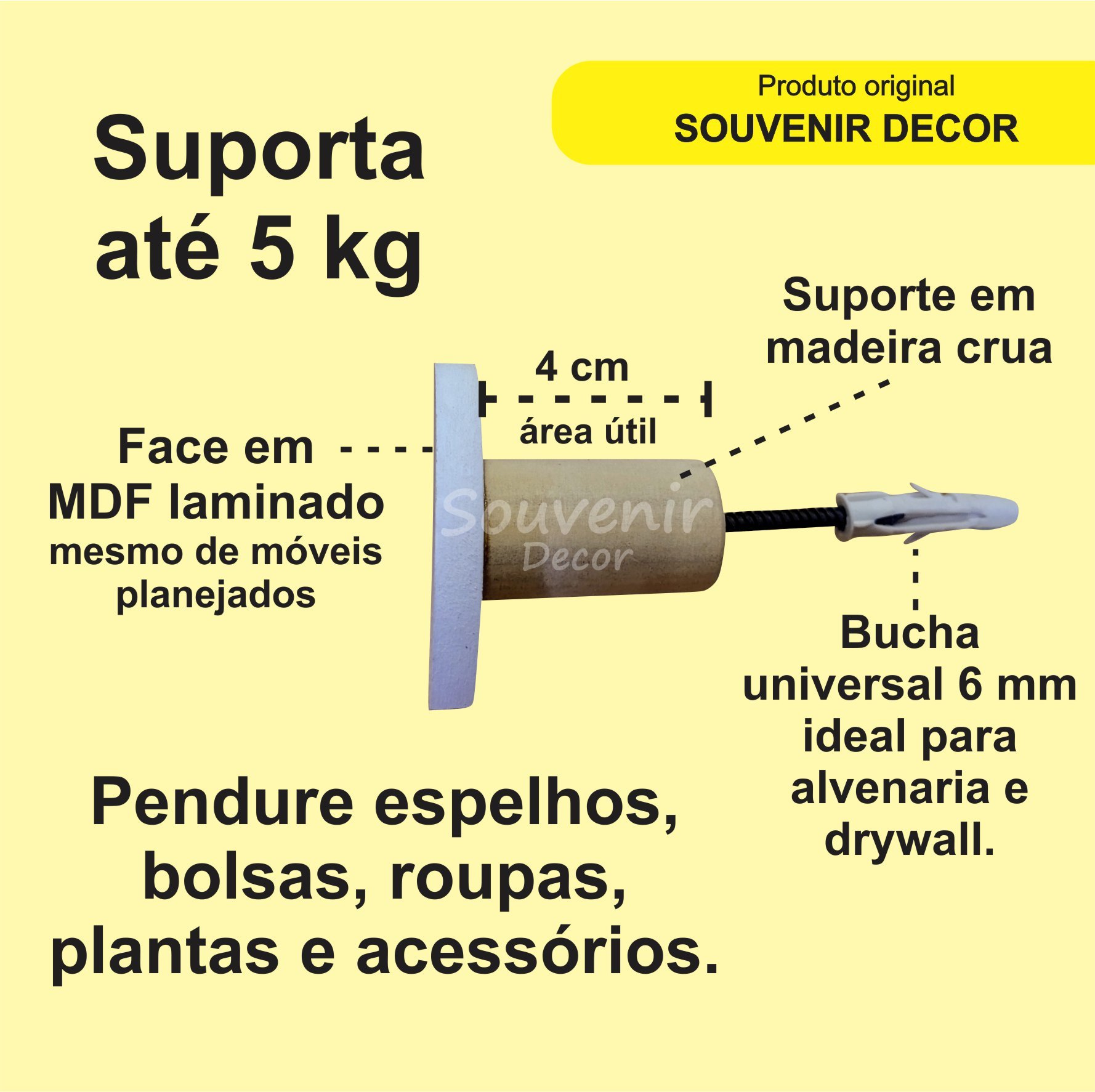 4 Ganchos Peduradores de Parede Costela de Adão em MDF Souvenir Decor - 7