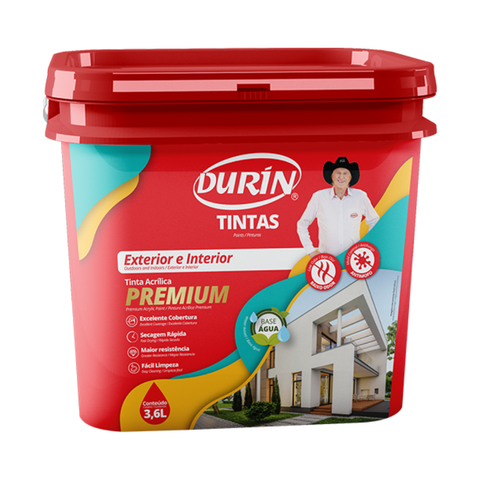 Tinta Acrílica Premium Branco Gelo Fosco 3.6L Antimofo Baixo Odor Durín