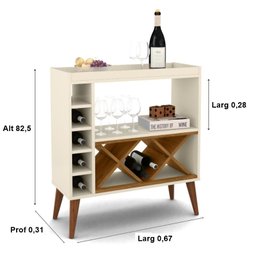 Aparador Bar Adega com Pés Palito Retrô Creta Cor Off White com Freijó - Comprar Moveis em Casa - 2