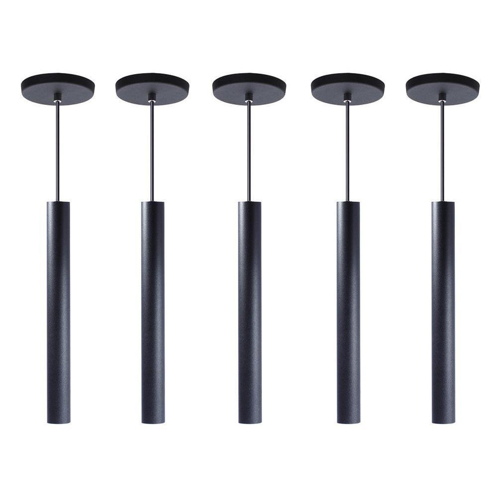 Kit 9 Pendente Tubo Preto 30 Cm+Lâmpada Led Branco Frio - 1