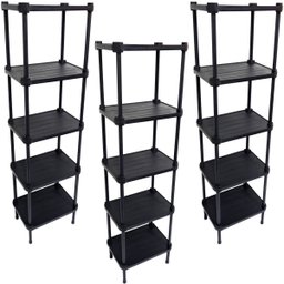 3 Estantes de Plástico Modular Multiuso 5 Prateleiras 1 Torre Preta Montável 65 Kg Qualyplas - 1