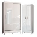 Ver imagem 1 de Guarda Roupa Solteiro 2 Portas de Correr com Pés e Espelho Fit com Armário Multiuso Fit Branco Brilh