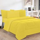 Ver imagem 1 de Kit Edredom + Jogo de Lençol Malha 100% Algodão Gran Moratta 4 Peças Solteiro - Amarelo-amarelo