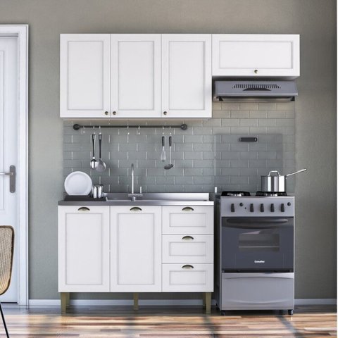 Conjunto de Cozinha Modulada 3 Peças 2 Aéreos 1 Balcão Lavanda Yescasa Branco