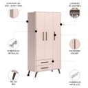 Ver imagem 3 de Quarto Infantil 3 Peças com Berço Q Encanto Retrô Rosa - Qmovi