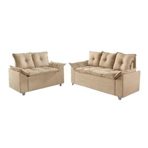 Conjunto Sofá 2 e 3 Lugares Viena Veludo Bege