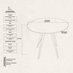 Mesa de Jantar Redonda Base Tripé em Madeira Maciça - 80 Cm - 3