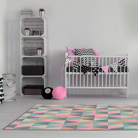 Tapete Sala Quarto Antiderrapante 1,40Mx2,00M Mosaico Rosa Casa Dona
