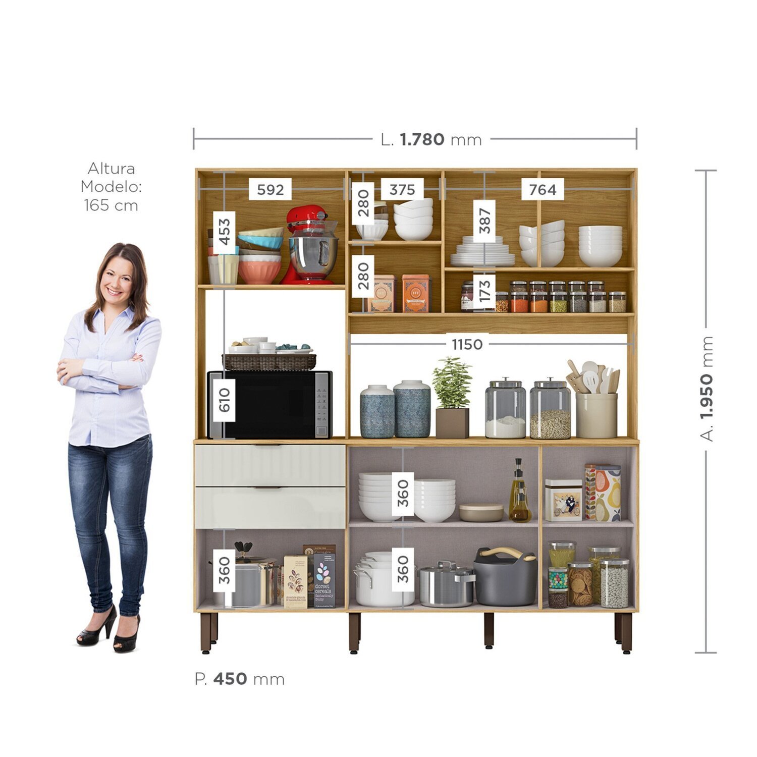 Cozinha Compacta Boreal 7 Portas e 2 Gavetas Espresso Móveis - 4