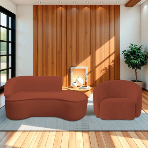Kit Divã Recamier Orgânico Marrocos 160cm Lado Direito e 1 Poltronas Amore Bouclé