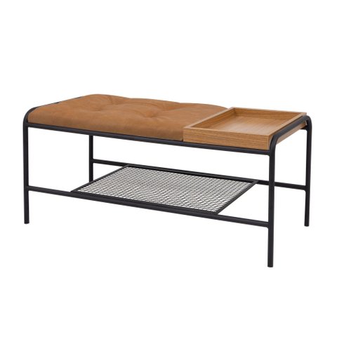 Banco 1m Palazzo Recamier Decorativo com Bandeja Mesa Lateral Quarto Sala Preto/Durango