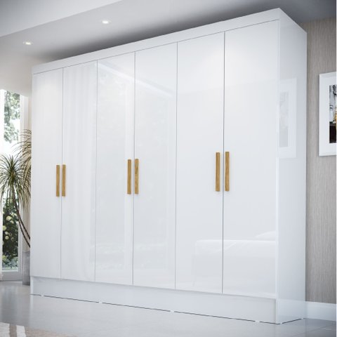 Guarda-Roupa Casal 6 Portas 2 Gavetas Gliese Espresso Móveis Branco