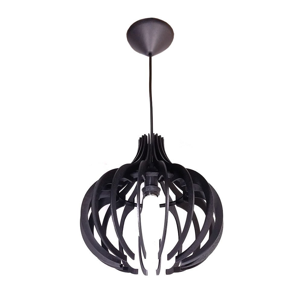 Lustre Luminária Pendente de Madeira MDF Ana Maria Braga Preto - 1