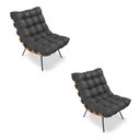 Ver imagem 1 de Kit 02 Poltronas Costela Corino Preto Base Metálica Preto