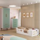 Ver imagem 1 de Quarto Infantil Completo Guarda-Roupa 2 Portas 2 Gavetas com Cômoda e Cama Magia Espresso Móveis Rosa/Branco/Verde