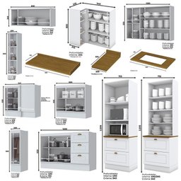 Cozinha Completa de Canto Americana 10 Peças Branco com Cristaleira e Tampo Nature - Móveis Henn - 4