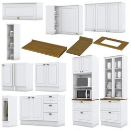 Cozinha Completa de Canto Americana 10 Peças Branco com Cristaleira e Tampo Nature - Móveis Henn - 3