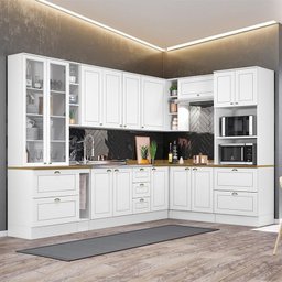 Cozinha Completa de Canto Americana 10 Peças Branco com Cristaleira e Tampo Nature - Móveis Henn - 2