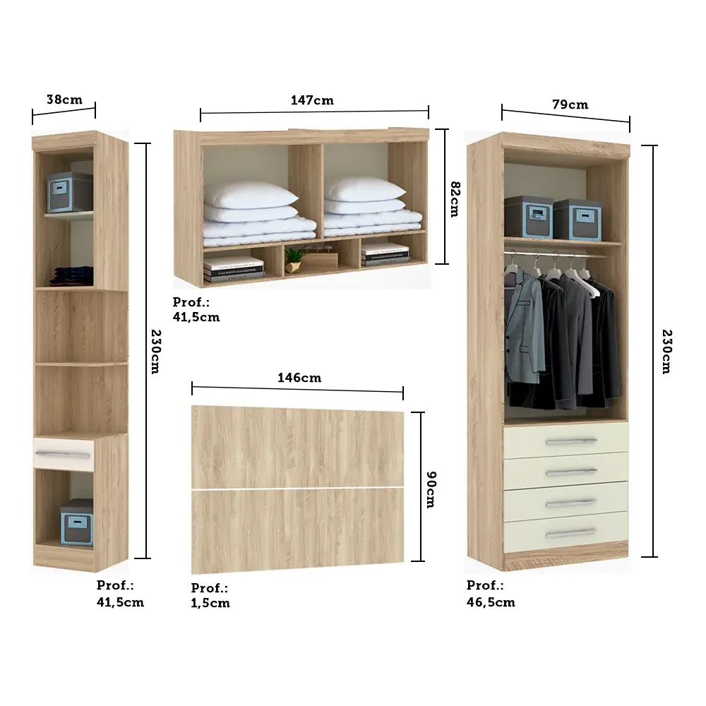 Guarda Roupa Dormitório Modulado Master Casal 1,38 m - Avelã Rústico e Areia - Luciane M12 - 3