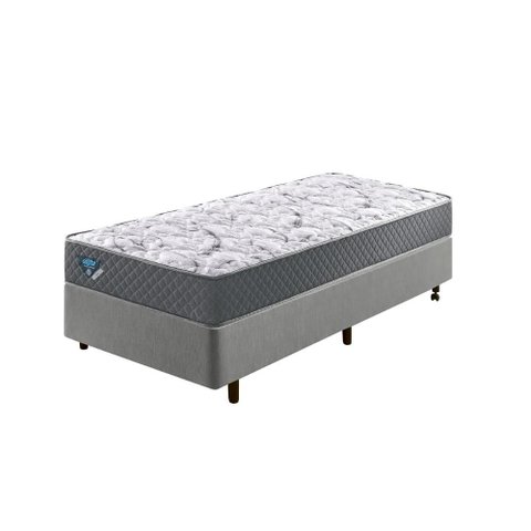 Cama Box Solteiro King 96x203 + Colchão Adapto Ecoflex Molas Ensacadas Courino Linho